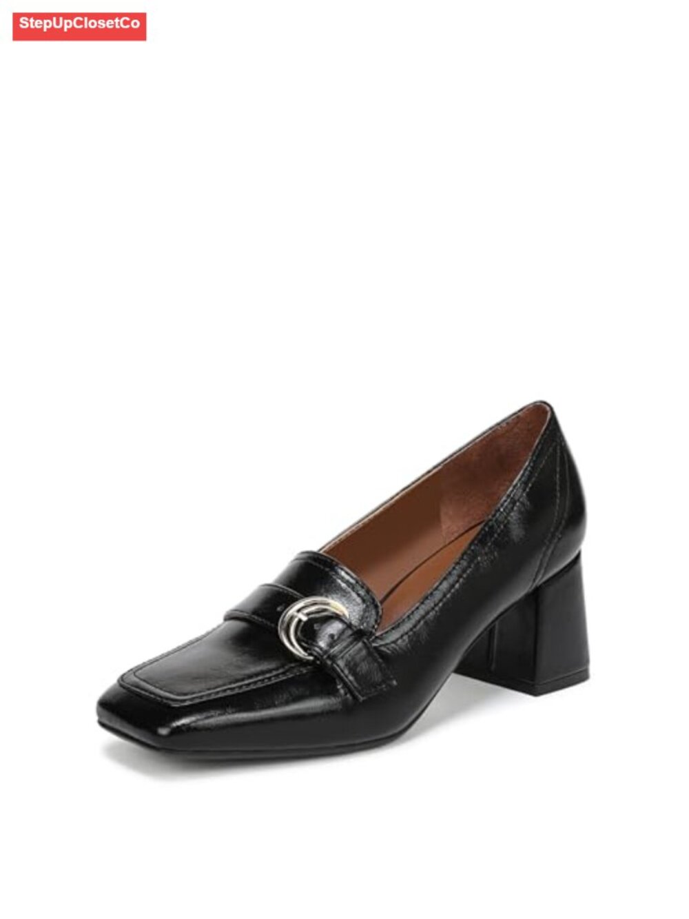 Loafer-Inspired Pump Faux Leather Square Toe Block Heel